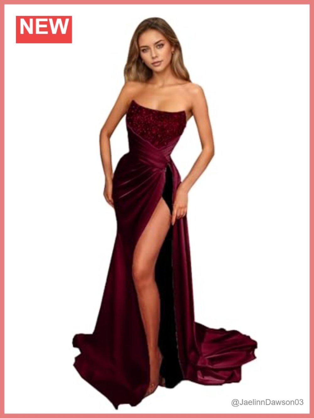 Sequin Mermaid Prom Dress with Slit & Train Strapless Satin Formal Gown
